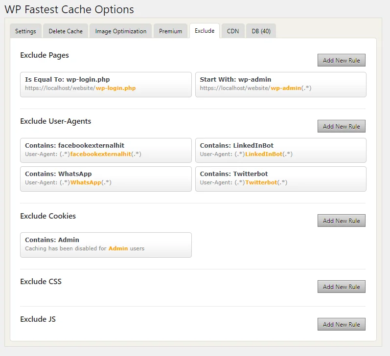 WP Fastest Cache - Exclude
